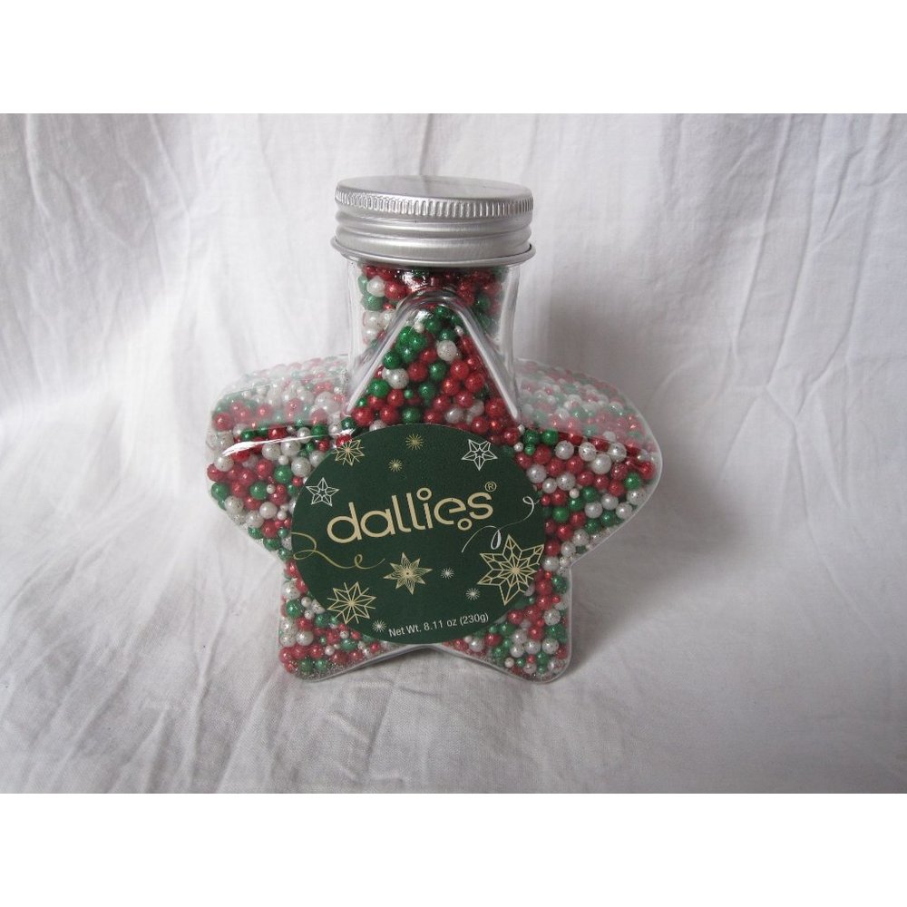 NEW Green Red White Glitter Cookie Decoration Sugar Pearls‎ 8.11oz jar Sparkles